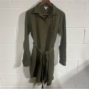 Sonoma Hunter Green 100% Cotton Waffle Shirt Dress with Pockets Sz Small